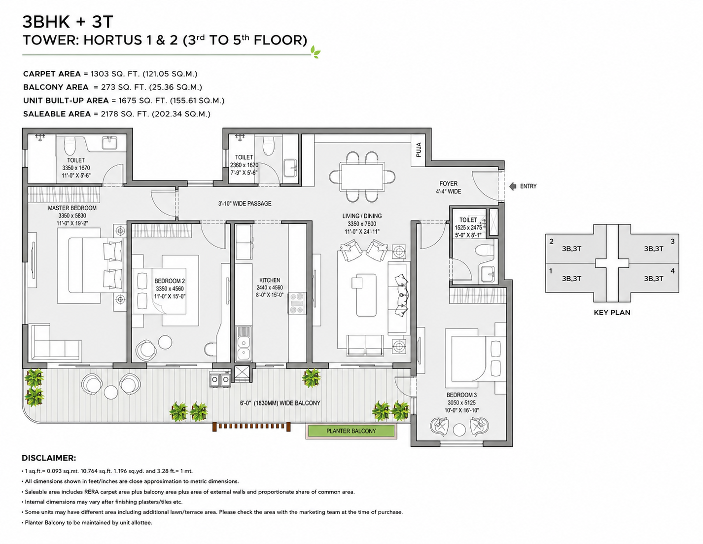 3 BHK + 3T Floor Plan