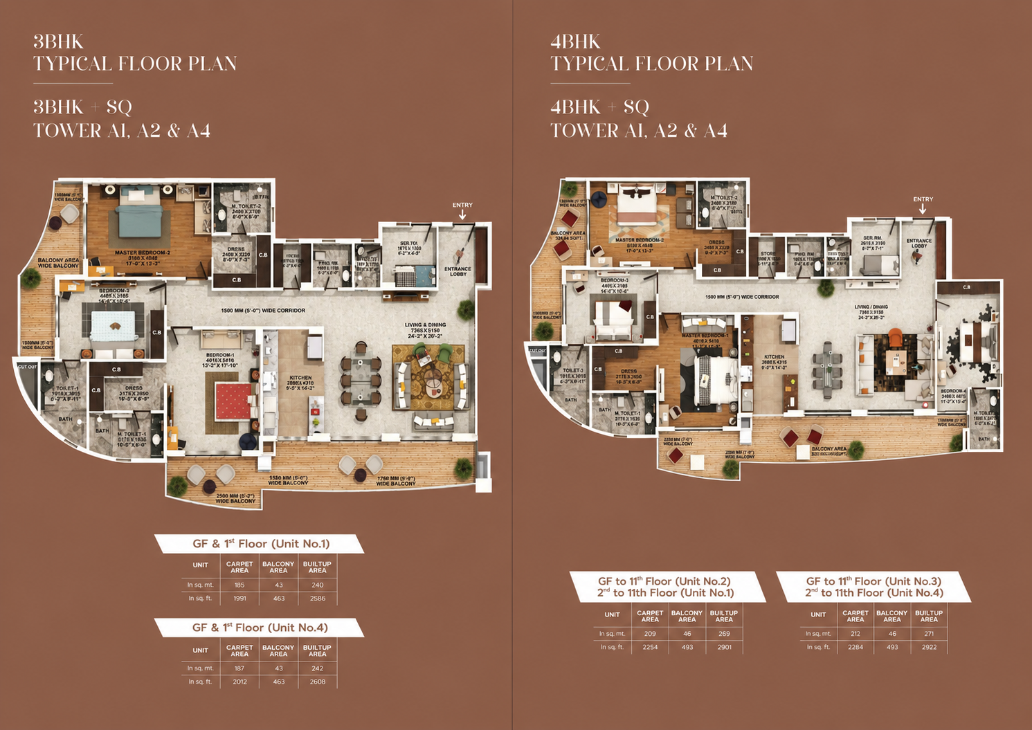 3 BHK + 4 BHK Floor Plan